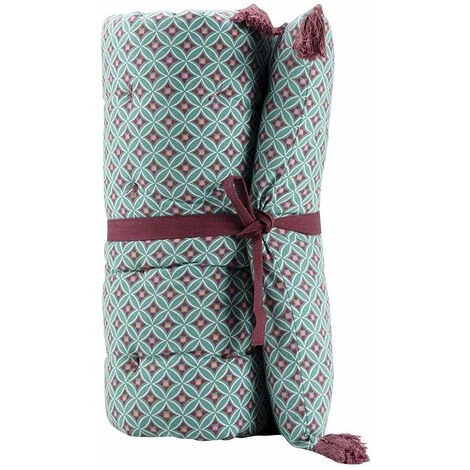 DOUCEUR D'INTÉRIEUR Matelas De Sol + Pompons 60x120 Cm Coton Imprimé Havana Menthe - Vert 3 DOUCEUR D'INTÉRIEUR Matelas De Sol + Pompons 60x120 Cm Coton Imprimé Havana Menthe - Vert – Image 3