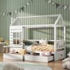AZKOEESY Lit Cabane 200x90 Cm, Lit D'enfant En Bois Polyvalent Avec Fenêtre De Protection Contre Les Chutes Et Sommier à Lattes, Blanc