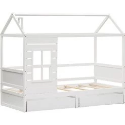 AZKOEESY Lit Cabane 200x90 Cm, Lit D'enfant En Bois Polyvalent Avec Fenêtre De Protection Contre Les Chutes Et Sommier à Lattes, Blanc -Lit enfant Soldes Boutique 58660365 3