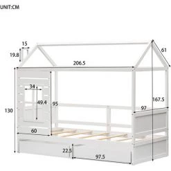 AZKOEESY Lit Cabane 200x90 Cm, Lit D'enfant En Bois Polyvalent Avec Fenêtre De Protection Contre Les Chutes Et Sommier à Lattes, Blanc -Lit enfant Soldes Boutique 58660365 5
