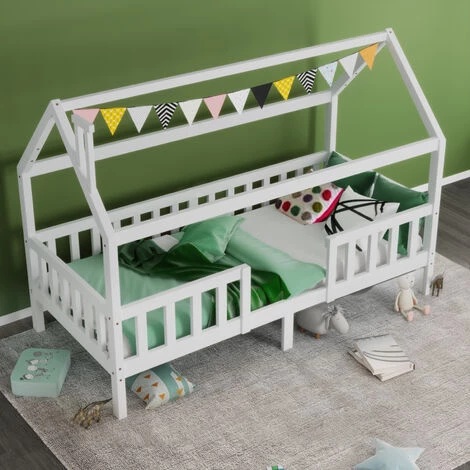 Lit Cabane Enfant 90 X 200 Cm Cadre De Lit En Pin Massif Avec Sommier à Lattes Et Toit Blanc Fortuna Lai 2 Lit Cabane Enfant 90 X 200 Cm Cadre De Lit En Pin Massif Avec Sommier à Lattes Et Toit Blanc Fortuna Lai – Image 2