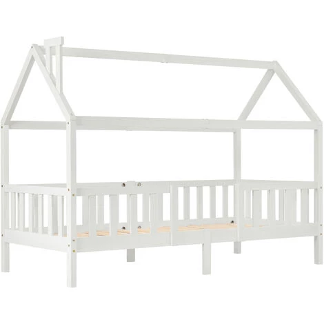 Lit Cabane Enfant 90 X 200 Cm Cadre De Lit En Pin Massif Avec Sommier à Lattes Et Toit Blanc Fortuna Lai 3 Lit Cabane Enfant 90 X 200 Cm Cadre De Lit En Pin Massif Avec Sommier à Lattes Et Toit Blanc Fortuna Lai – Image 3