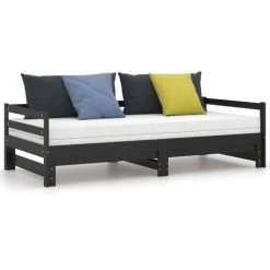 INLIFE Lit Coulissant Noir Bois De Pin Massif 2x(90x200) Cm - Noir -Lit enfant Soldes Boutique 58691975 4