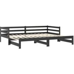 INLIFE Lit Coulissant Noir Bois De Pin Massif 2x(90x200) Cm - Noir -Lit enfant Soldes Boutique 58691975 5