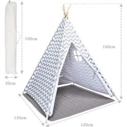 DREMADE DREAMADE Tente Tipi Pour Enfant En Coton Avec Tapis De Sol & Fenêtres, Tente Pour Enfant Avec Sac De Transport, Design Pliable & Cadre En Pin, Pour Maison, Jardin, Camping -Lit enfant Soldes Boutique 58846090 5