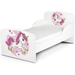LEOMARK Moderne Lit D'Enfant Toddler En Bois Avec Un Matelas Blanc Motif Lovely Licorne