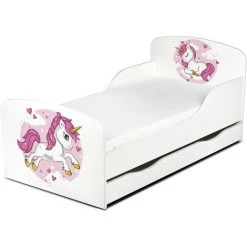 LEOMARK Moderne Lit D'Enfant Toddler En Bois Avec Un Matelas Et Un Tiroir Motif Lovely Licorne