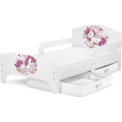 LEOMARK Moderne Lit D'Enfant Smart En Bois Avec Un Matelas Motif Lovely Licorne