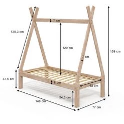 VICCO Lit Pour Enfant „Tipi" 70x140cm Naturel VitaliSpa -Lit enfant Soldes Boutique 59119667 3