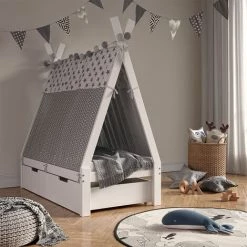 Lit Pour Enfant „Tipi“ 70x140cm Blanc Avec Toile De Lit Et 2 Tiroirs VitaliSpa -Lit enfant Soldes Boutique 59119671 4