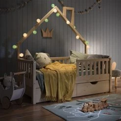 Lit Cabane „Noemi" 70x140cm Nature Avec Matelas Et 2 Tiroirs VitaliSpa -Lit enfant Soldes Boutique 59119673 4