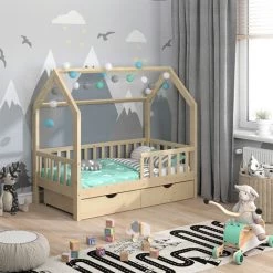 Lit Cabane „Wiki" 80x160cm Nature Avec 2 Tiroirs VitaliSpa -Lit enfant Soldes Boutique 59119779 4