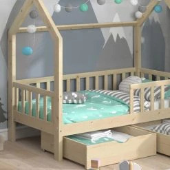 Lit Cabane „Wiki" 80x160cm Nature Avec 2 Tiroirs VitaliSpa -Lit enfant Soldes Boutique 59119779 5