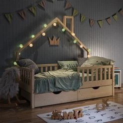 Lit Cabane „Noemi" 80x160cm Nature Avec 2 Tiroirs VitaliSpa -Lit enfant Soldes Boutique 59119789 4