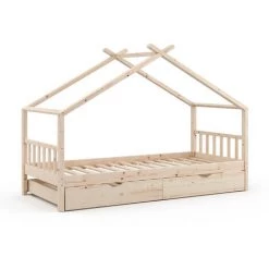 Lit Cabane „Design“ 200x90cm Nature Avec Lit D'appoint VitaliSpa