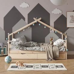 Lit Cabane „Design“ 200x90cm Nature Avec Lit D'appoint VitaliSpa -Lit enfant Soldes Boutique 59119930 4