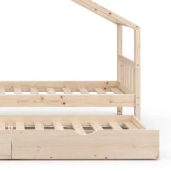 Lit Cabane „Design“ 200x90cm Nature Avec Lit D'appoint VitaliSpa -Lit enfant Soldes Boutique 59119930 5