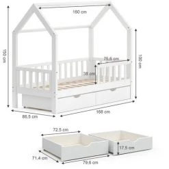 Lit Cabane „Wiki“ 80x160cm Avec 2 Tiroirs VitaliSpa -Lit enfant Soldes Boutique 59119946 3