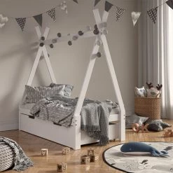 Lit Pour Enfant „Tipi“ 70x140cm Blanc Avec 2 Tiroirs VitaliSpa -Lit enfant Soldes Boutique 59119951 4