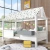 MERAX Lit Cabane Enfant 90 X 200 Cm En Bois De Pin Massif Décor Blanc, Sommier à Lattes Et Bo?te De Rangement, 3 Combinaison, Sans Matelas