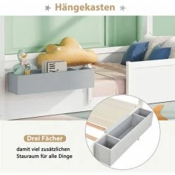 MERAX Lit Cabane Enfant 90 X 200 Cm En Bois De Pin Massif Décor Blanc, Sommier à Lattes Et Bo?te De Rangement, 3 Combinaison, Sans Matelas -Lit enfant Soldes Boutique 59133356 3