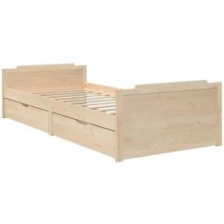 INLIFE Cadre De Lit Avec Tiroirs Bois De Pin Massif 90x200 Cm -Lit enfant Soldes Boutique 59171374 3