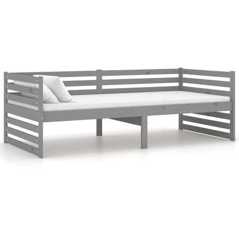 INLIFE Lit Gris Bois De Pin Massif 90x200 Cm - Gris 2 INLIFE Lit Gris Bois De Pin Massif 90x200 Cm - Gris – Image 2