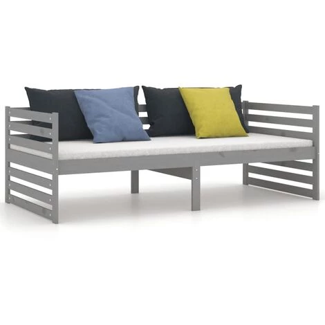 INLIFE Lit Gris Bois De Pin Massif 90x200 Cm - Gris 4 INLIFE Lit Gris Bois De Pin Massif 90x200 Cm - Gris – Image 4