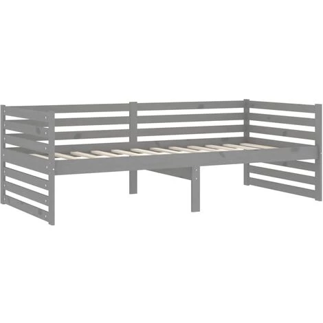 INLIFE Lit Gris Bois De Pin Massif 90x200 Cm - Gris 5 INLIFE Lit Gris Bois De Pin Massif 90x200 Cm - Gris – Image 5
