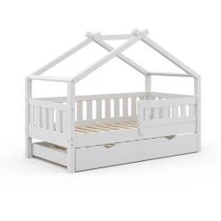 VICCO Lit Cabane „Design“ 160x80cm Blanc Avec Lit D'appoint VitaliSpa