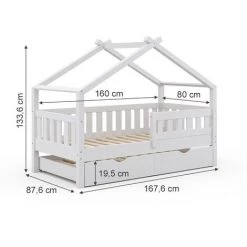 VICCO Lit Cabane „Design“ 160x80cm Blanc Avec Lit D'appoint VitaliSpa -Lit enfant Soldes Boutique 59175101 3