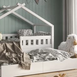 VICCO Lit Cabane „Design“ 160x80cm Blanc Avec Lit D'appoint VitaliSpa -Lit enfant Soldes Boutique 59175101 5
