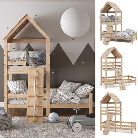 VICCO Lit Cabane „Teddy“ 200x90cm Nature Avec Aire De Jeux En Hauteur VitaliSpa 2 VICCO Lit Cabane „Teddy“ 200x90cm Nature Avec Aire De Jeux En Hauteur VitaliSpa – Image 2