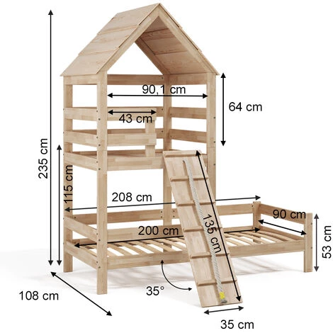 VICCO Lit Cabane „Teddy“ 200x90cm Nature Avec Aire De Jeux En Hauteur VitaliSpa 3 VICCO Lit Cabane „Teddy“ 200x90cm Nature Avec Aire De Jeux En Hauteur VitaliSpa – Image 3