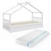 Lit Cabane „Design" 90x200cm Blanc Avec Tiroir Et Matelas VitaliSpa