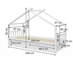 Lit Cabane „Design" 90x200cm Blanc Avec Tiroir Et Matelas VitaliSpa -Lit enfant Soldes Boutique 59398904 3