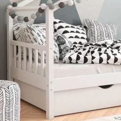 Lit Cabane „Design" 90x200cm Blanc Avec Tiroir Et Matelas VitaliSpa -Lit enfant Soldes Boutique 59398904 5
