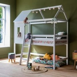 HAPPY GARDEN Lit Cabane Mezzanine Pour Enfant 190x90cm Blanc MARGOT - Blanc