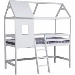 HAPPY GARDEN Lit Cabane Mezzanine Pour Enfant 190x90cm Blanc MARGOT - Blanc -Lit enfant Soldes Boutique 59927549 3