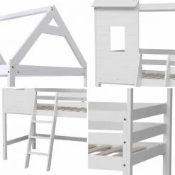 HAPPY GARDEN Lit Cabane Mezzanine Pour Enfant 190x90cm Blanc MARGOT - Blanc -Lit enfant Soldes Boutique 59927549 4