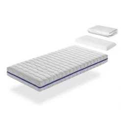 DREAMDI Pack Matelas Mousse à Mémoire 90X180 GEA VISCO LIT ENFANTS, Epaisseur 18 CM + 1 Oreiller à Memoire 90x35 + 1 Protege Matelas 90x180