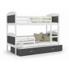 KIDS LITERIE Lit Superposé 3 Places Mateo 90x190 Blanc - Gris Livré Avec Sommiers, Tiroir Et Matelas En Mousse De 7cm - Blanc - Gris