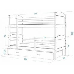 KIDS LITERIE Lit Superposé 3 Places Mateo 90x190 Blanc - Gris Livré Avec Sommiers, Tiroir Et Matelas En Mousse De 7cm - Blanc - Gris -Lit enfant Soldes Boutique 60051620 4