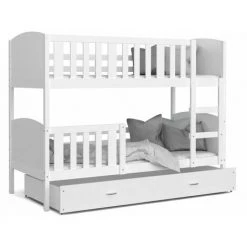 KIDS LITERIE Lit Superposé Tomy 90x190 Blanc - Blanc Livré Avec Sommiers, Tiroir Et Matelas En Mousse De 7cm - Blanc - Blanc