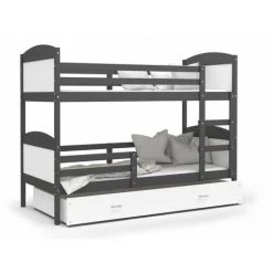 KIDS LITERIE Lit Superposé Matis 90x190 (Sans Matelas) Gris - Blanc Livré Avec Le Sommiers Et Tiroir. - Gris - Blanc