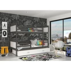 KIDS LITERIE Lit Superposé Matis 90x190 (Sans Matelas) Gris - Blanc Livré Avec Le Sommiers Et Tiroir. - Gris - Blanc -Lit enfant Soldes Boutique 60051899 3