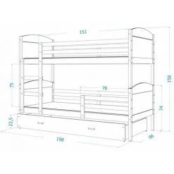 KIDS LITERIE Lit Superposé Matis 90x190 (Sans Matelas) Gris - Blanc Livré Avec Le Sommiers Et Tiroir. - Gris - Blanc -Lit enfant Soldes Boutique 60051899 4