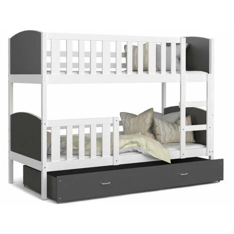KIDS LITERIE Lit Superposé Tami 90x190 (Sans Matelas) Blanc - Gris Livré Avec Le Sommiers Et Tiroir. - Blanc - Gris 1 KIDS LITERIE Lit Superposé Tami 90x190 (Sans Matelas) Blanc - Gris Livré Avec Le Sommiers Et Tiroir. - Blanc - Gris