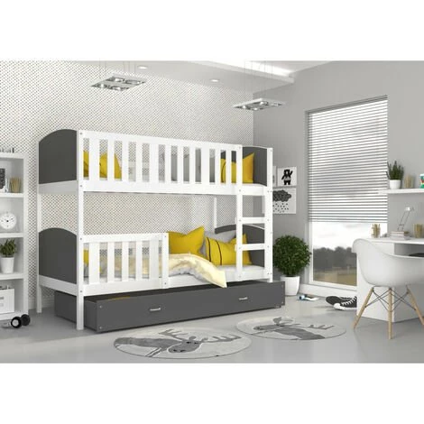 KIDS LITERIE Lit Superposé Tami 90x190 (Sans Matelas) Blanc - Gris Livré Avec Le Sommiers Et Tiroir. - Blanc - Gris 2 KIDS LITERIE Lit Superposé Tami 90x190 (Sans Matelas) Blanc - Gris Livré Avec Le Sommiers Et Tiroir. - Blanc - Gris – Image 2