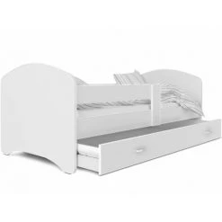 KIDS LITERIE Lit Enfant Happy 80x160 Blanc Livré Avec Sommiers, Tiroir Et Matelas En Mousse De 7cm - Blanc
